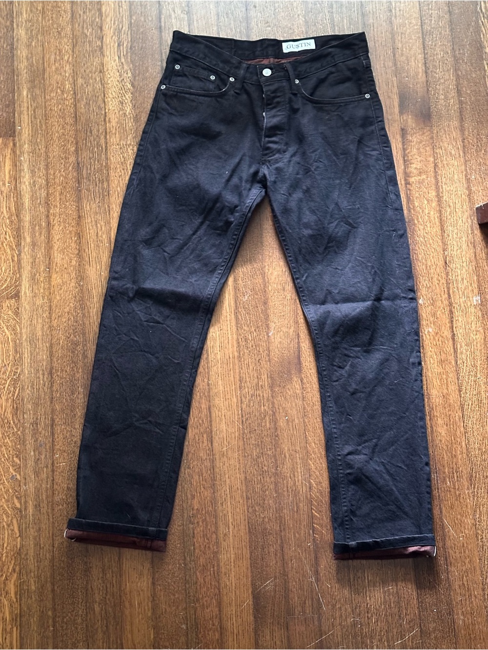 Gustin men's slim cut raw denim, black